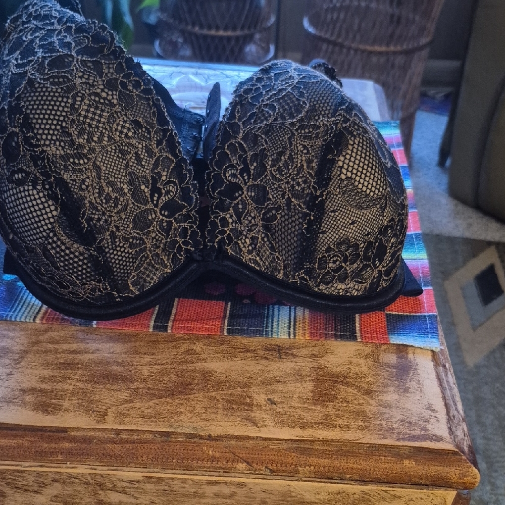 Cacique Black Lace Floral Bra